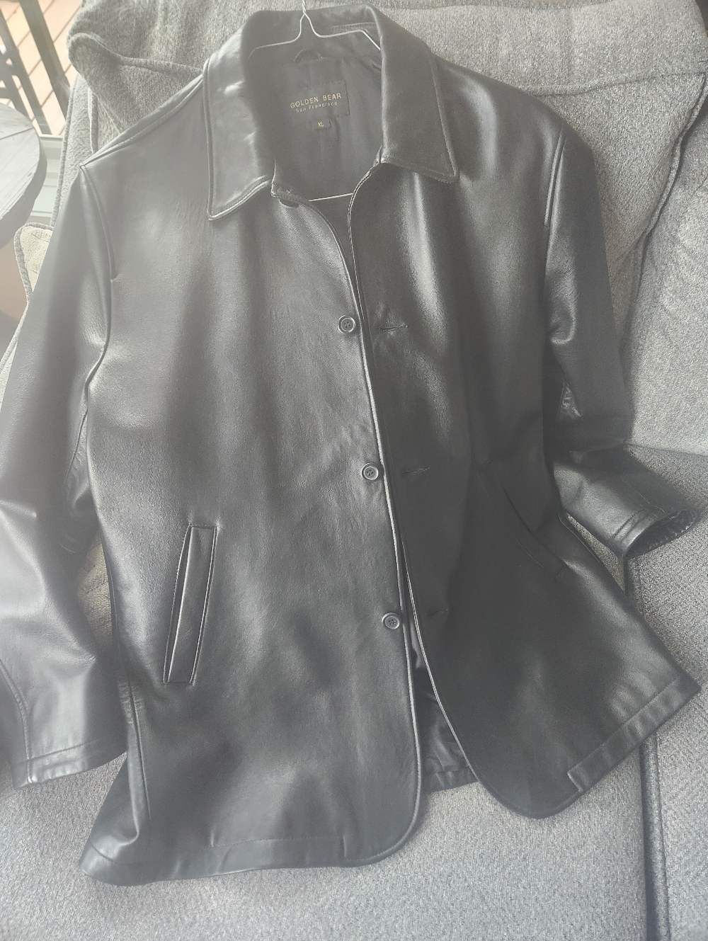 Men's Black 100% Button‎ Leather Jacket XL
